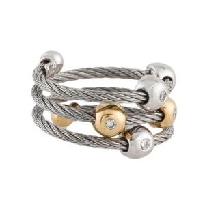Charriol Diamond Station Cable Stainless Steel, 18k gold & Diamond Coil Ring
